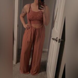 Double strap brami & tie back suspender jumpsuit set